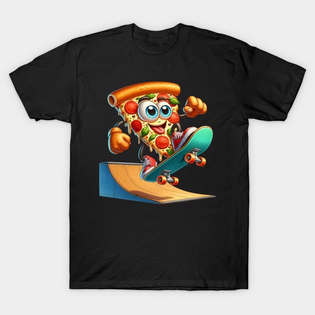 Skateboarding Pizza Slice – Extreme Sports Foodie Sticker T-Shirt by vk09design